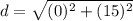 d=\sqrt{(0)^{2}+(15)^{2}}