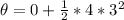 \theta = 0 + \frac{1}{2}*4*3^2