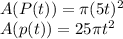 A(P(t)) = \pi(5t)^2 \\ A(p(t)) =25 \pi t^2
