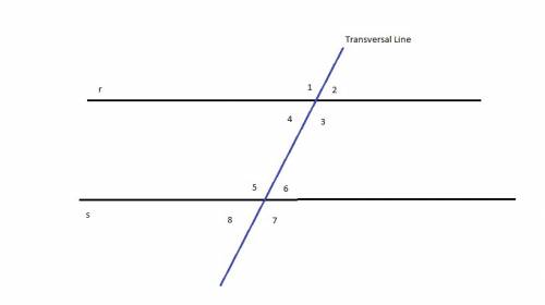 Paragraph proofs given:  r || s, and t is a transversal that cuts both r and s.  prove:  < 1 = &l