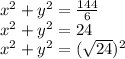 x^2+y^2 =\frac{144}{6}\\x^2+y^2= 24\\x^2+y^2=(\sqrt{24})^2