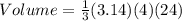 Volume=\frac{1}{3}(3.14)(4)(24)