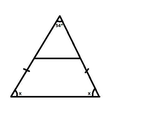 The isosceles trapezoid is part of an isosceles triangle with a 54° vertex angle. what is the measur