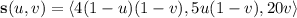 \mathbf s(u,v)=\langle4(1-u)(1-v),5u(1-v),20v\rangle