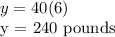 y = 40 (6)&#10;&#10;y = 240 pounds