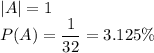 |A|=1\\P(A)=\dfrac{1}{32}=3.125\%