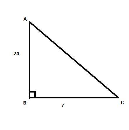 What is the value of tan c in this triangle?  725 247 2425 724 right triangle a b c with right angle