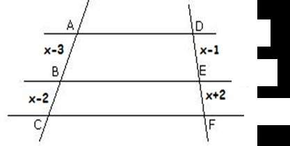 Alguien puede ayudarme en esto en la figura, para que l1 // l2 // l3, el valor de x debe ser: