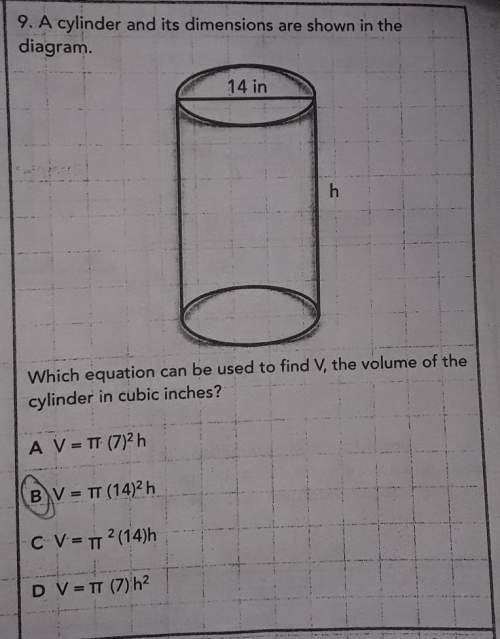 9. a cylinder and its dimensions are shown in the diagram, which equation can be used to find v, the