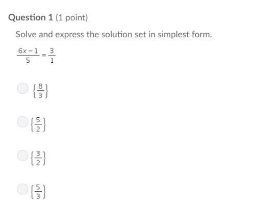 Solve and express the solution set in simplest form.  6x-1/5=3/1
