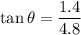 \tan\theta=\dfrac{1.4}{4.8}