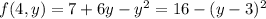 f(4,y)=7+6y-y^2=16-(y-3)^2