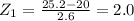 Z_{1} =\frac{25.2-20}{2.6}=2.0