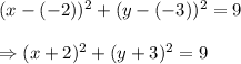 (x-(-2))^2+(y-(-3))^2=9\\\\\Rightarrow(x+2)^2+(y+3)^2=9