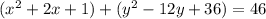 (x^{2}+2x+1)+(y^{2}-12y+36)=46