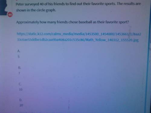 Peter surveyed 40 of his friends to find out their favorite sports. the results are shown in the cir