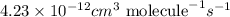 4.23\times 10^{-12}cm^3\text{ molecule}^{-1}s^{-1}