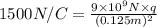 1500N/C=\frac{9\times 10^{9}N\times q}{(0.125m)^2}