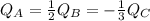 Q_A= \frac{1}{2} Q_B=- \frac{1}{3} Q_C