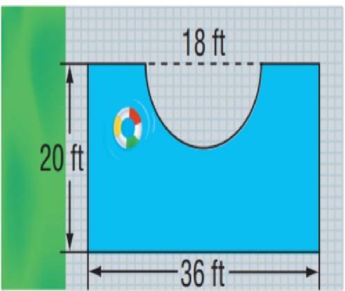 The diagram below gives the dimensions of a swimming pool. 18 ft , 20ft, 36ft (c) what is the total