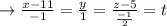 \rightarrow \frac{x-11}{-1}=\frac{y}{1}=\frac{z-5}{\frac{-1}{2}}=t