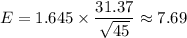 E=1.645\times\dfrac{31.37}{\sqrt{45}}\approx 7.69