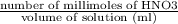\frac{\text{number of millimoles of HNO3}}{\text{volume of solution (ml)}}