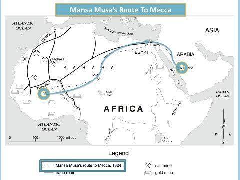 Which of these shows the route taken by mali emperor mansa musa on his famous hajj to mecca in 1324?