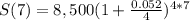 S(7)=8,500(1+\frac{0.052}{4})^{4*7}