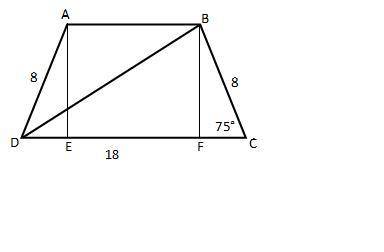The longer base of an isosceles trapezoid measures 18 ft. the nonparallel sides measure 8 ft, and th