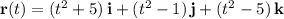 \mathbf r(t)=(t^2+5)\,\mathbf i+(t^2-1)\,\mathbf j+(t^2-5)\,\mathbf k