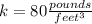 k=80\frac{pounds}{feet^{3}}