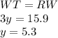 WT=RW\\3y=15.9\\y=5.3