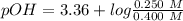 pOH= 3.36 +log\frac{0.250\ M}{0.400\ M}