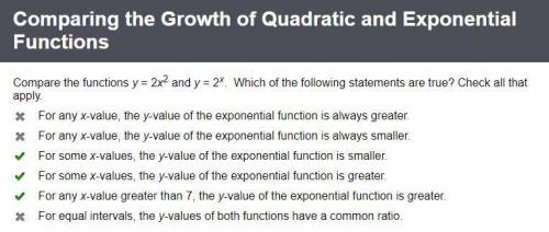 Compare the functions y = 2x2 and y = 2x. which of the following statements are true?  check all tha