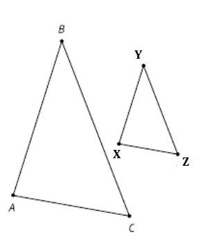 In the triangles shown, abc is dilated by factor of 2/3 to form xyz. given that angle a is 50 degree