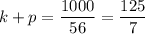 k+p=\dfrac{1000}{56}=\dfrac{125}{7}