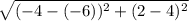 \sqrt{(-4-(-6))^2 + (2 - 4 )^2}