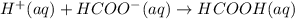 H^{+}(aq) + HCOO^{-}(aq) \rightarrow HCOOH(aq)