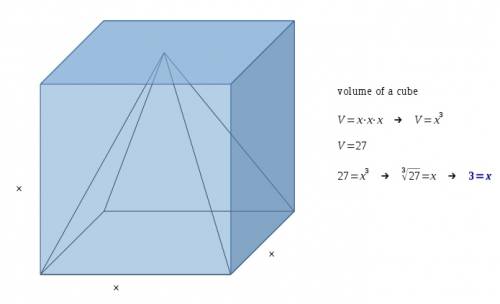Given a cube with a volume of 27 cm³ what is the volume of a square piramid that can fit perfectly i