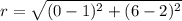 r= \sqrt{(0-1)^2 + (6-2)^2}
