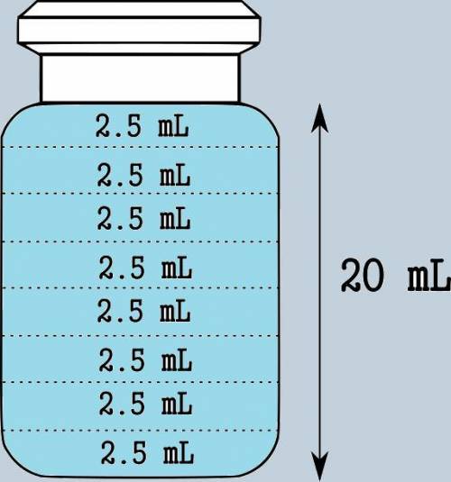 Avial contains 20 ml of medicine. if each dose is 1/8 of the vial, how many ml is each dose?  expres