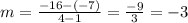 m= \frac{-16-(-7)}{4-1}= \frac{-9}{3}=-3