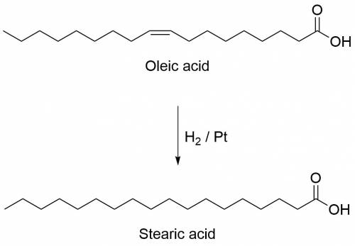Draw the product formed when oleic acid is reacted with h2 in the presence of pt.