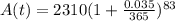 A(t) = 2310(1+ \frac{0.035}{365} )^{83}