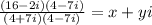 \frac{(16-2i)(4-7i)}{(4+7i)(4-7i)}=x+yi