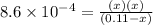 8.6\times 10^{-4}=\frac{(x)(x)}{(0.11-x)}