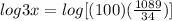 log3x=log[(100)( \frac{1089}{34} )]