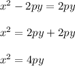 x^{2}-2py= 2py \\  \\ &#10; x^{2} =2py+2py \\  \\ &#10; x^{2} =4py