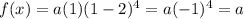 f(x)=a(1)(1-2)^4=a(-1)^4=a